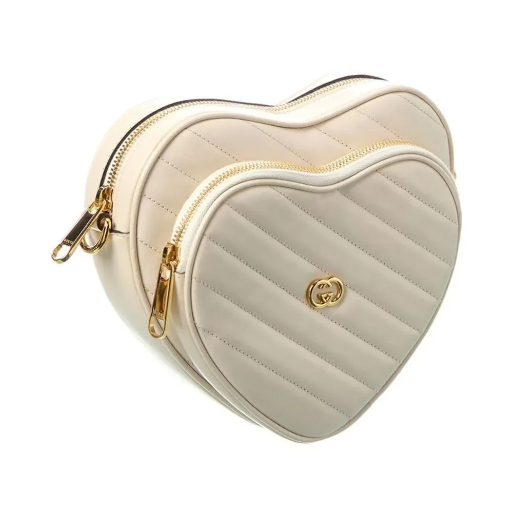 Gucci Interlocking G Mini Heart Leather Shoulder Bag, White - Picture 3 of 4